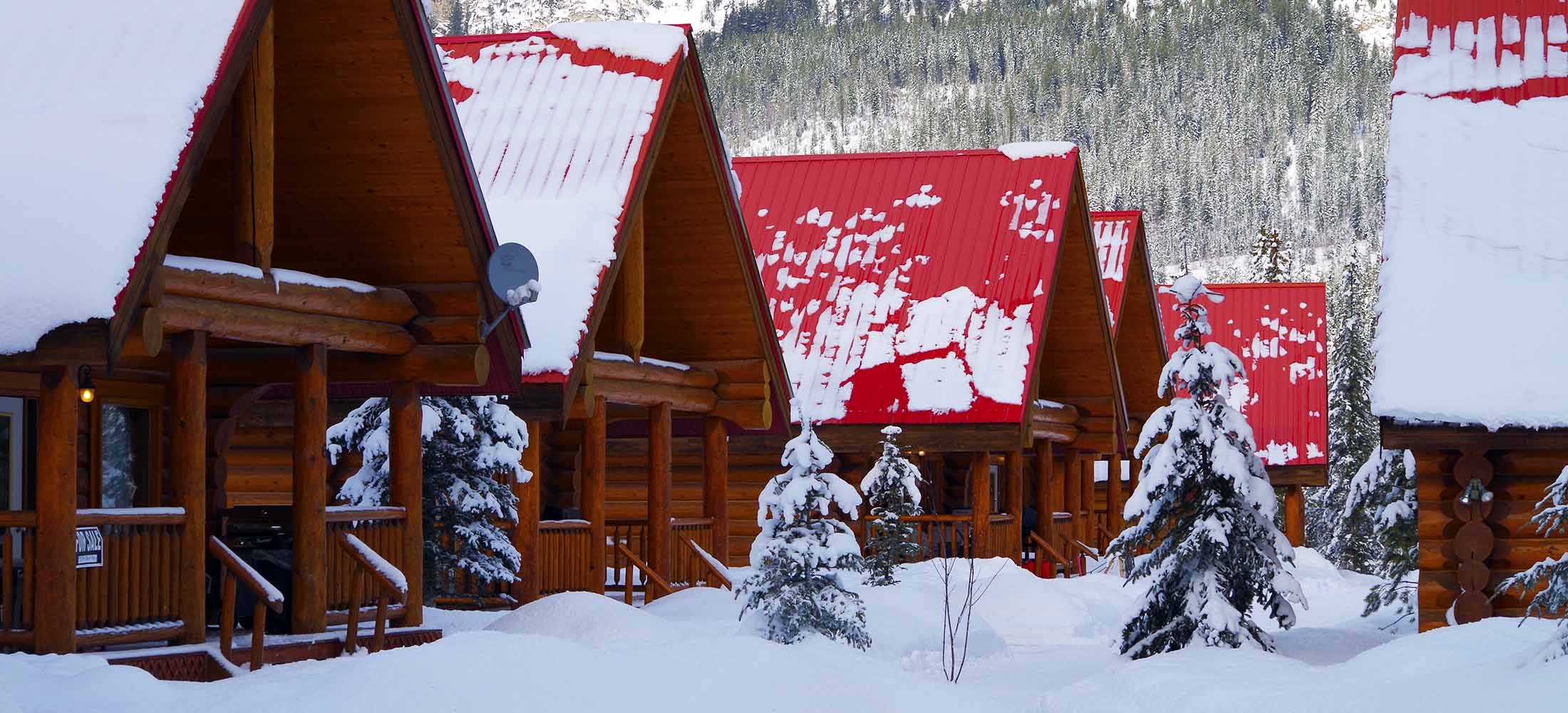 The Cabins at Kicking Horse River Chalets in Golden British Columbia in winter