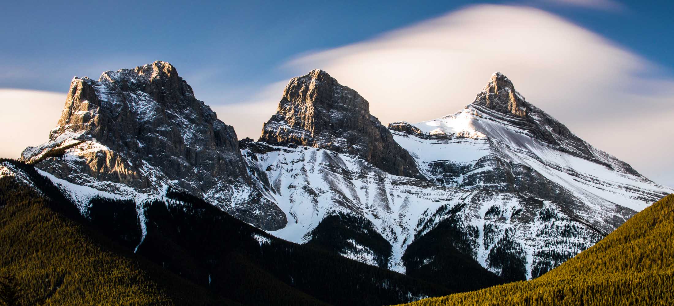 The Three Sisters mountain peaks in Canmore, Alberta